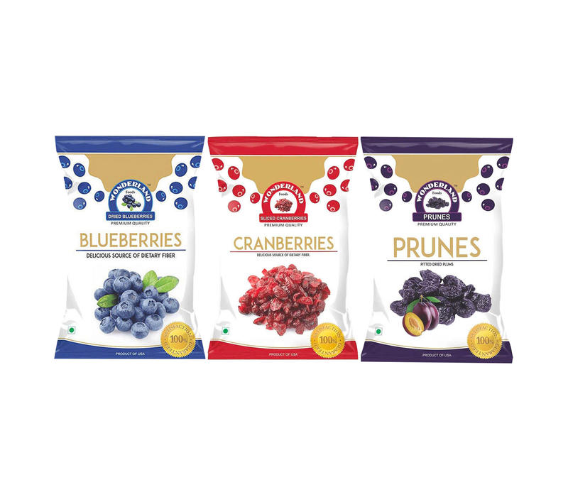 WONDERLAND FOODS (Device) Dried Blueberry 150 g and Sliced Cranberry 200 g with Prunes 200 g Low-Sugar