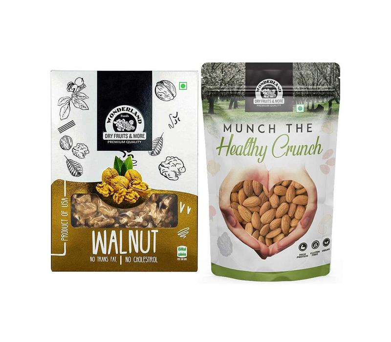 Wonderland Foods Dry Fruits Combo Pack of Almond (200 g) and Walnut Kernels (200 g)