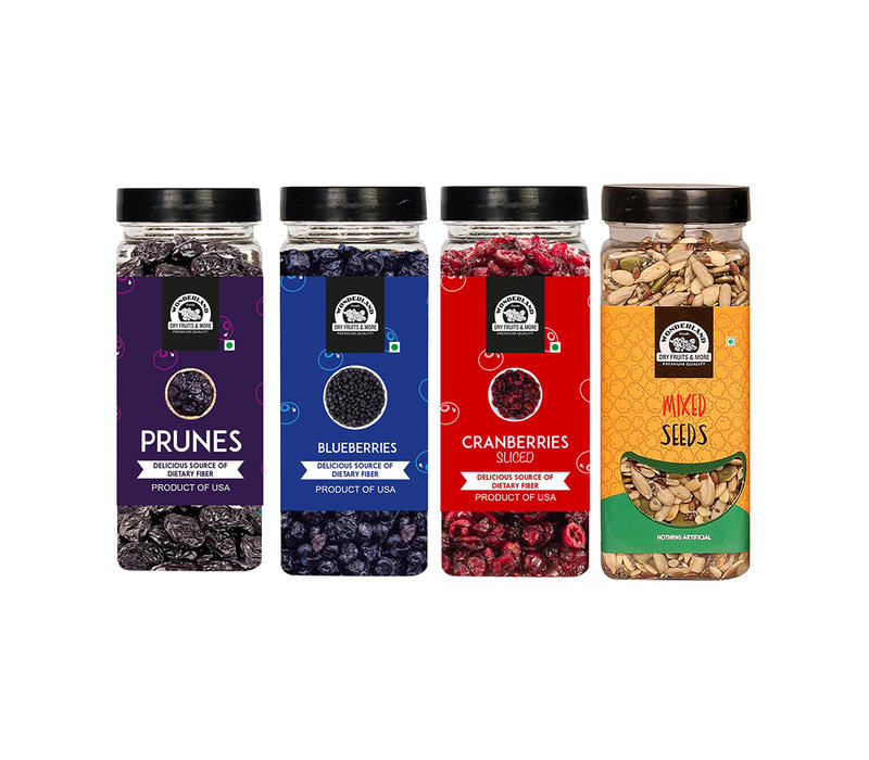 Wonderland Foods Immunity Combo Mix Seeds 200g, Blueberry 250g, Prunes 250g & Cranberry200g - 900g