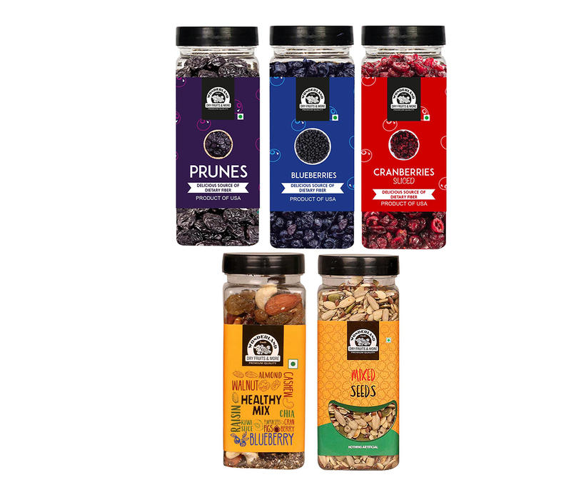 Wonderland Foods Healthy Immunity Combo Mix seeds 200g, Healthy Mix 200g, Blueberry 250g, Prunes 250g & Cranberry 200g -1100g