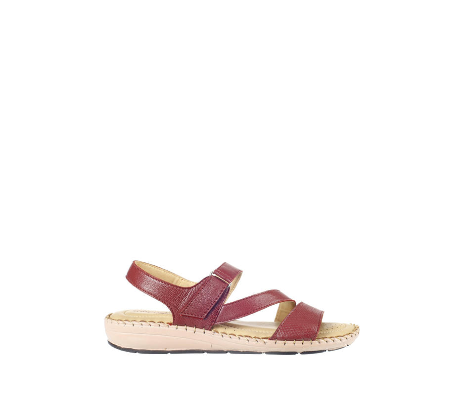 Softouch Maroon Leather Flat Sandal for Women