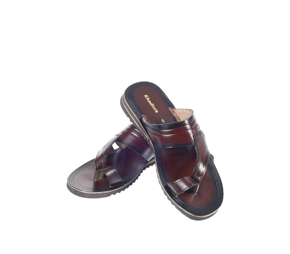 Khadim Maroon Leather Slip-On Sandal for Men 