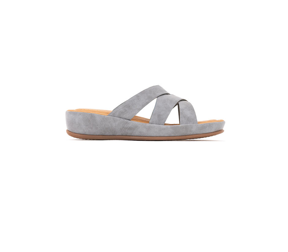 Softouch Grey Mule Flat Sandal for Women
