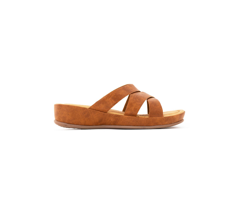 Softouch Tan Brown Mule Flat Sandal for Women