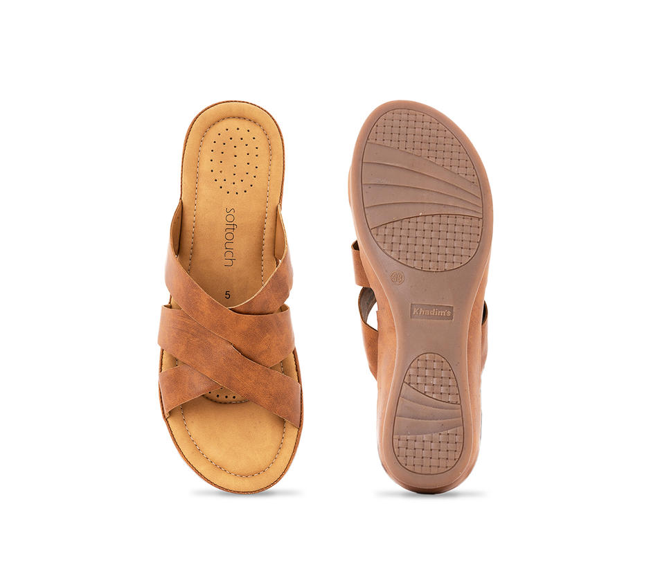 Softouch Tan Brown Mule Flat Sandal for Women
