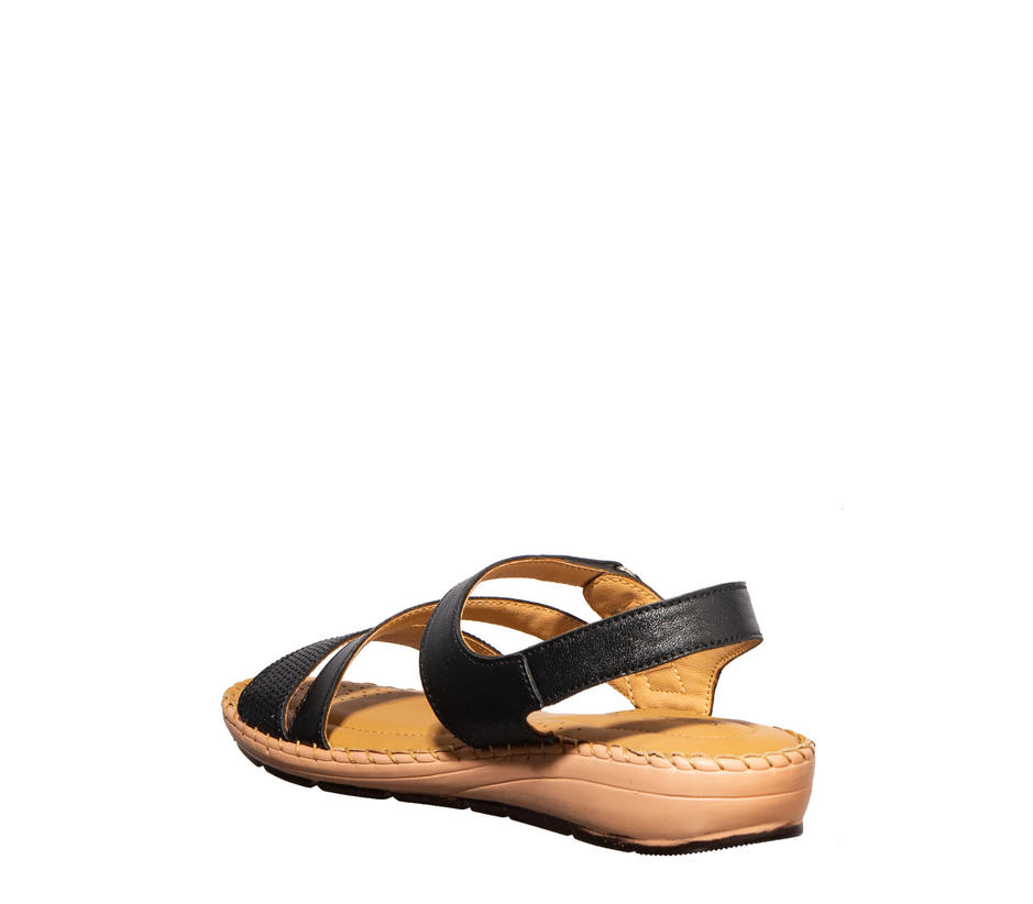 Softouch Black Leather Flat Sandal for Women