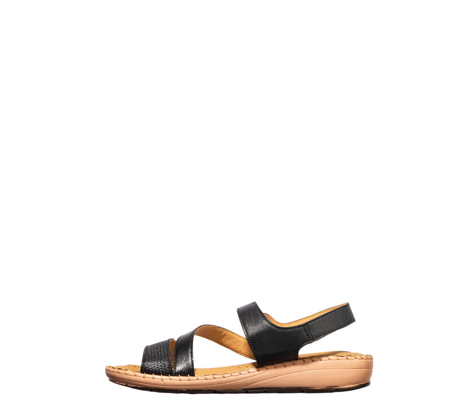 Softouch Black Leather Flat Sandal for Women
