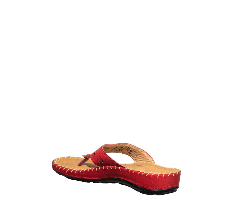 Softouch Red Flat Slip On Sandal for Women