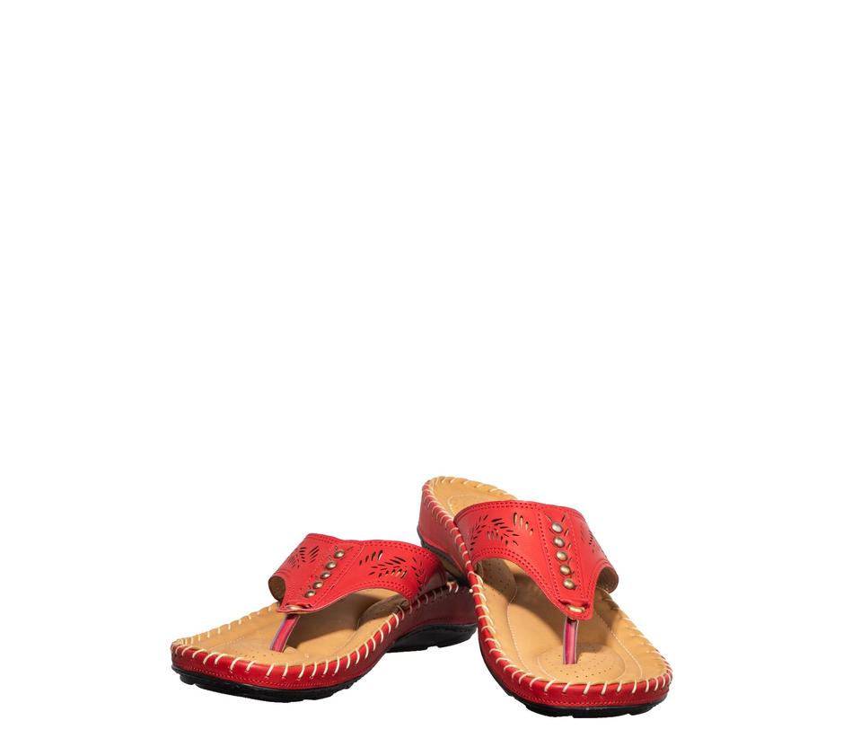 Softouch Red Flat Slip On Sandal for Women