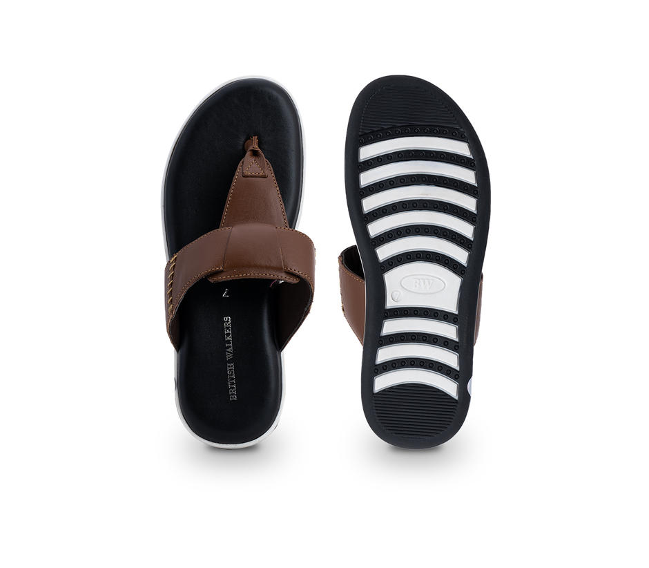 British Walkers Tan Leather Casual SlipOn Sandal for Men