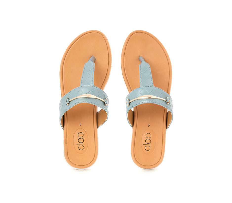 Cleo Blue Flat Slip On Sandal for Women