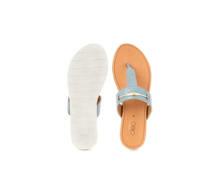 Cleo Blue Flat Slip On Sandal for Women