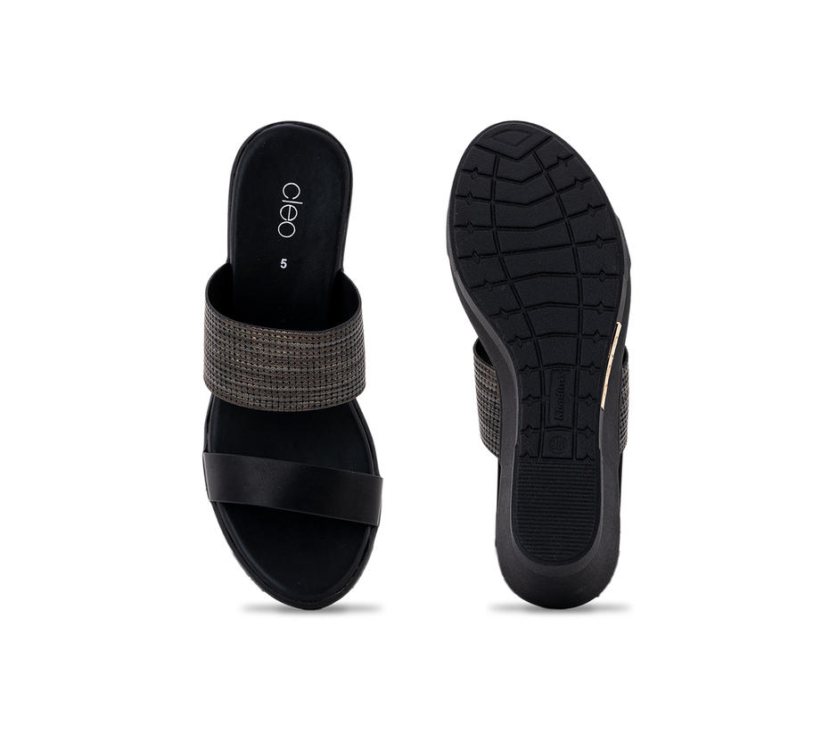 Cleo Black Casual Heel Slip-On for Women