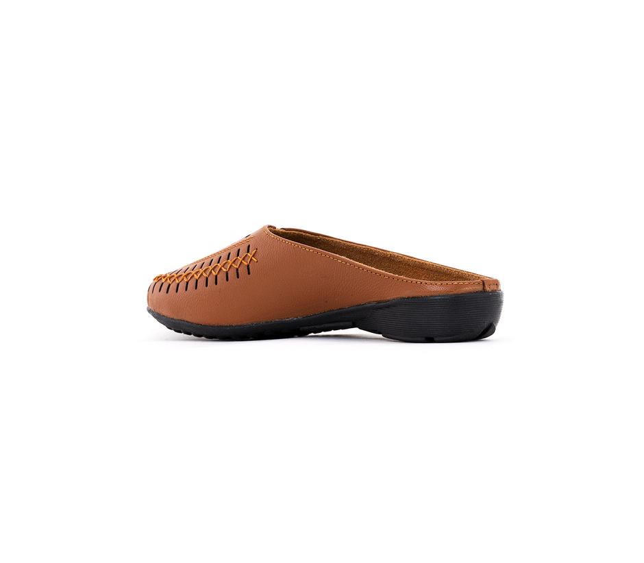 Sharon Tan Brown Leather Mule Flat Sandal for Women