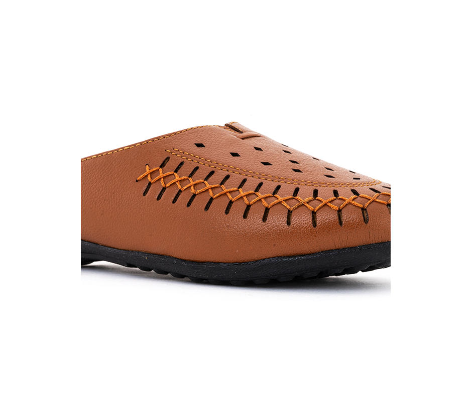 Sharon Tan Brown Leather Mule Flat Sandal for Women