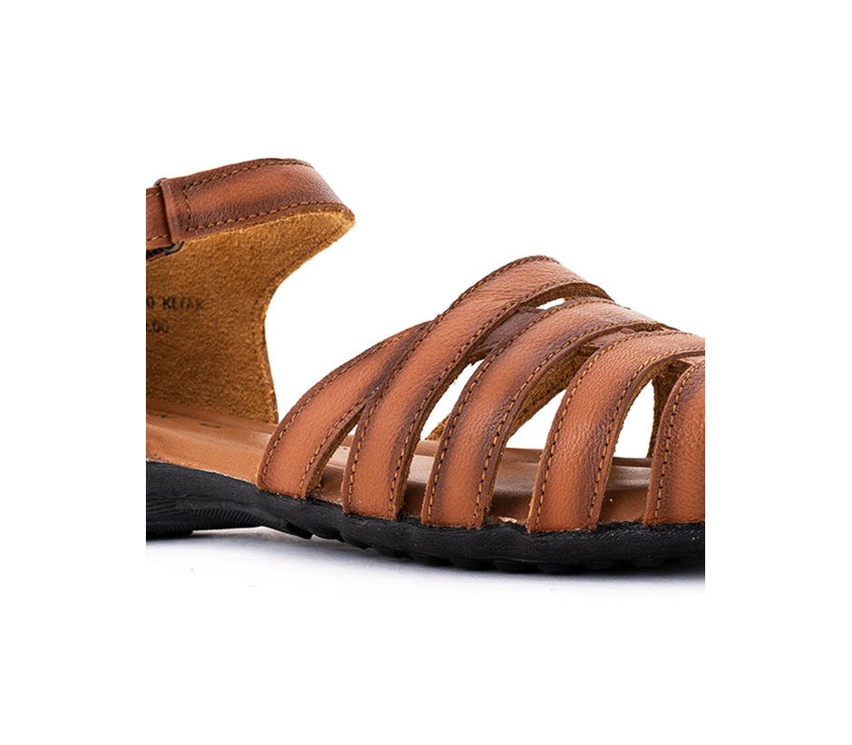 Sharon Brown Leather Flat Sandal for Women