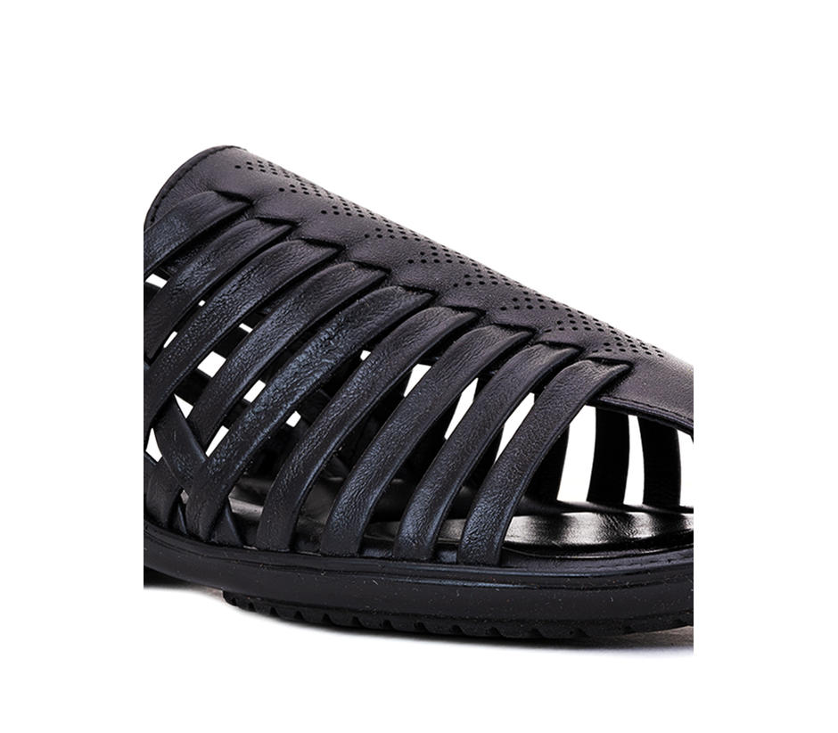 Lazard Black Leather Gladiator Sandal for Men