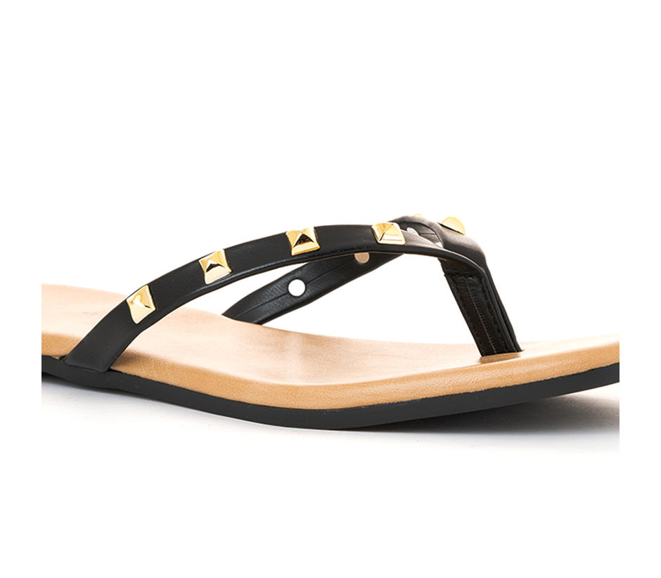 Cleo Black Flat Slip On Sandal for Women