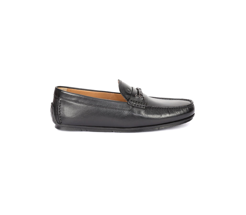 Ruosh Men Black Solid Leather Horsebit Loafers