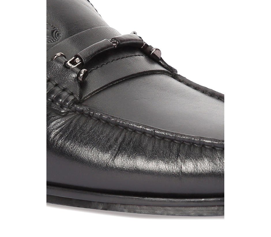 Ruosh Men Black Solid Leather Horsebit Loafers
