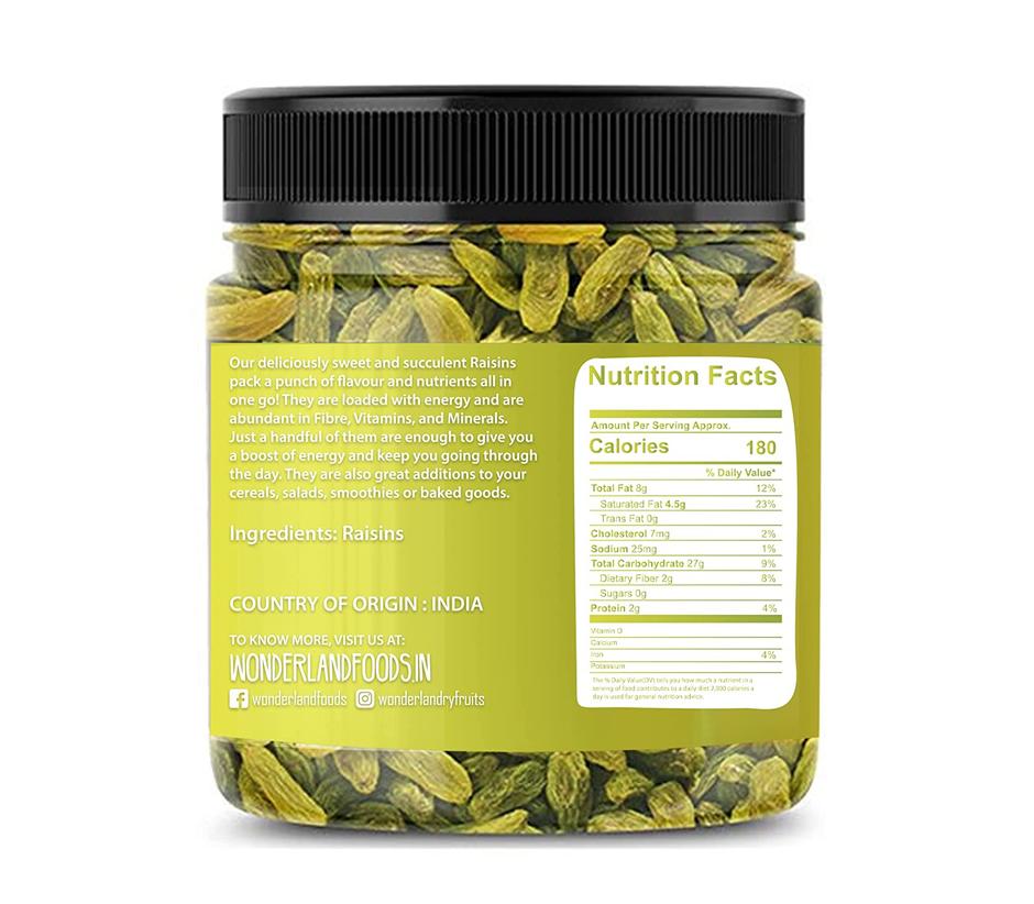 Wonderland Foods Plain Green Raisin (Kishmish) Dried Grapes 200g Jar